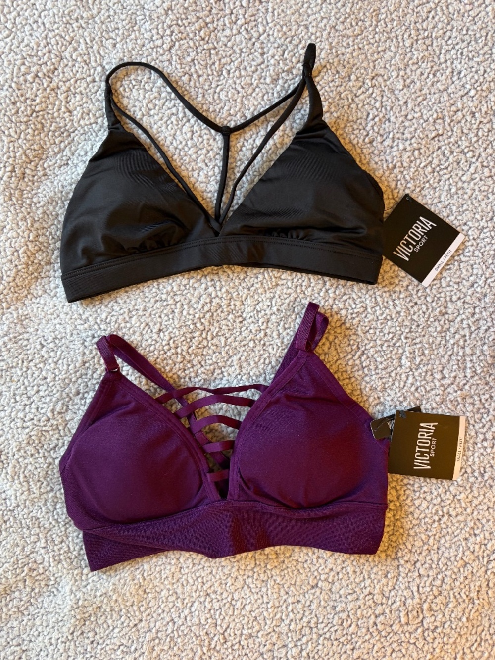 Victoria's Secret Two Sports Bras, Black & Red Wine - Size S (NWT)